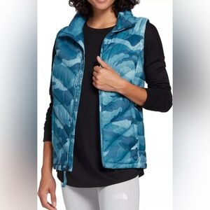 North Face Puffer Vest Women M Mallard Blue Camo Alpz 2.0 550 Down TNF
